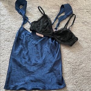 Victoria’s Secret set - Size S - Elegant Blue cami and Black lace Intimates Set